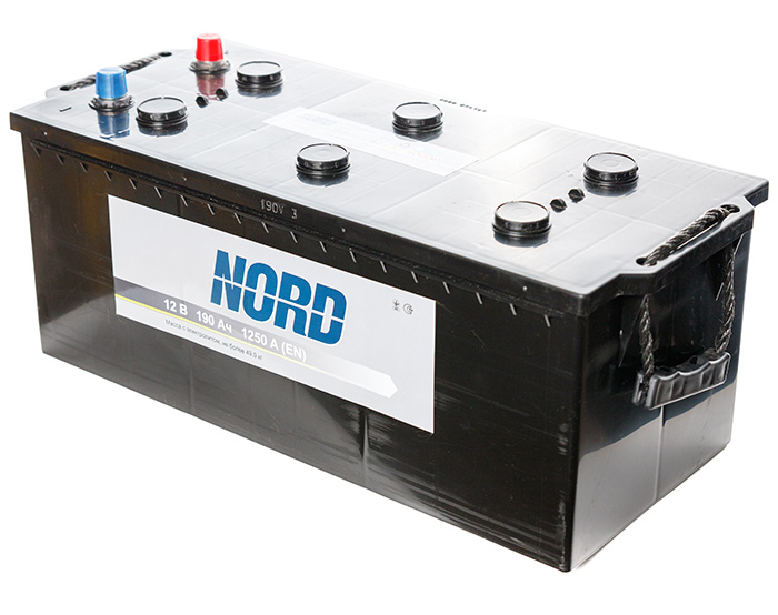 Акумулятор вантажний NORD 6СТ-190(3), 12B, 190Ah, 1250A, плюс ліворуч (L+) , 513X223X223 мм (NORD190T3)